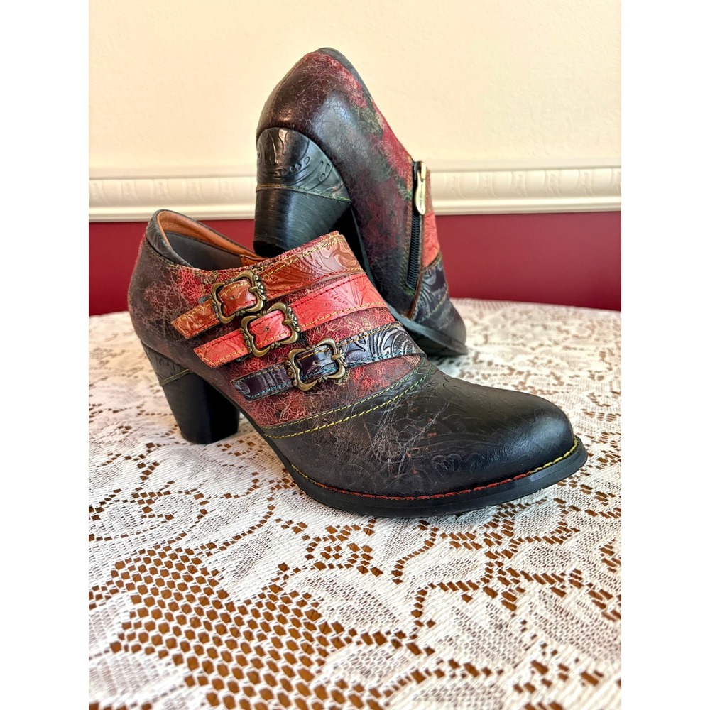 L'Artiste‎ Spring Step Graphic Handpainted Leather Heeled Ankle Boots EU38 Artsy